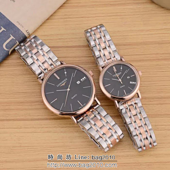LONGINES浪琴 牛皮錶帶石英情侶對表  WSS1858